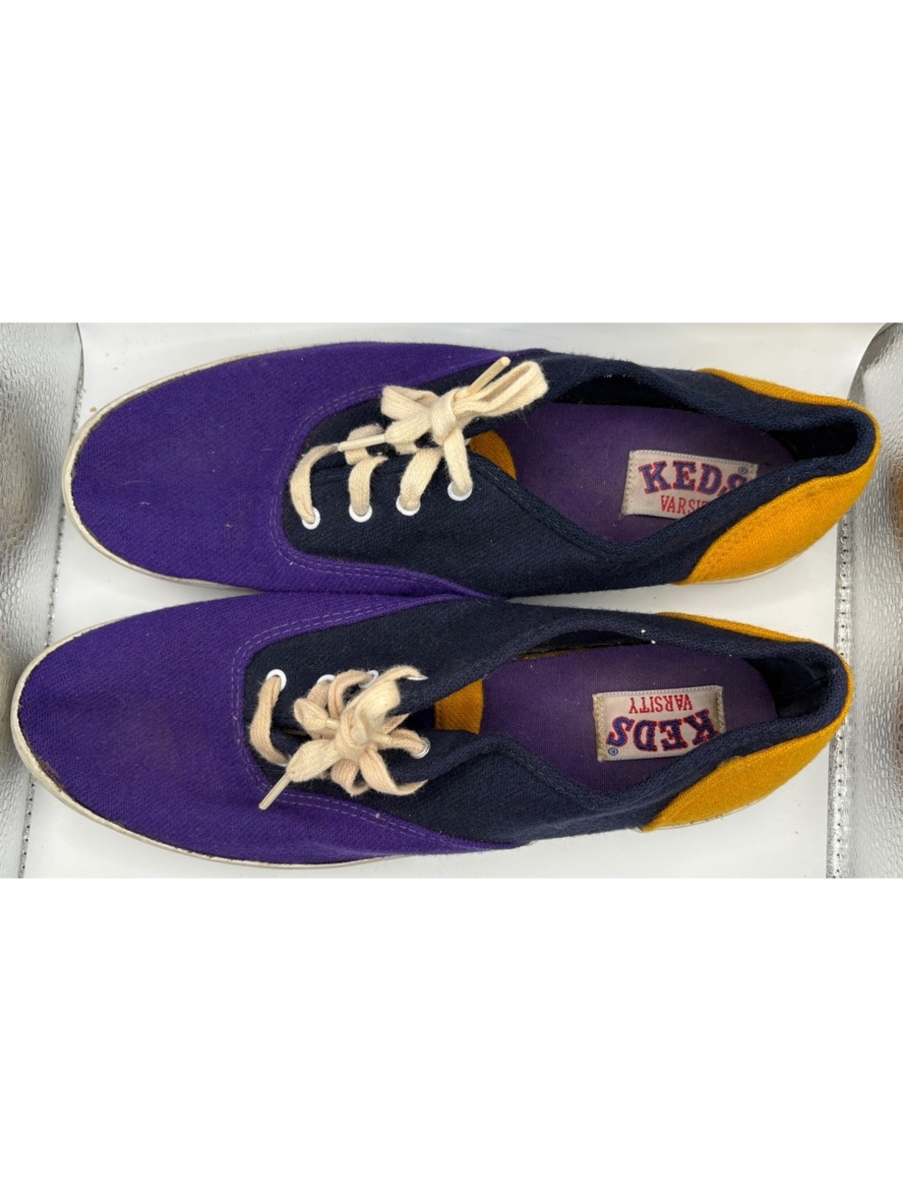 Rare Retro Keds Multi-Color Wool Upper Low-Top Shoes Navy Yellow Purple Size 7.5